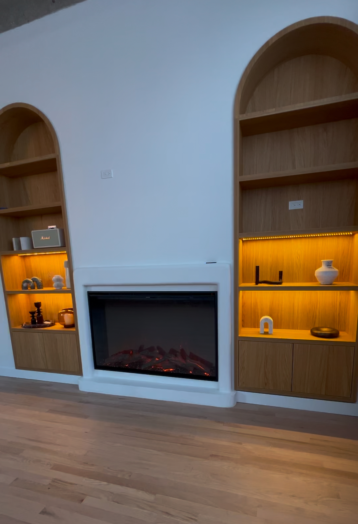 Built-in shelves with fireplace